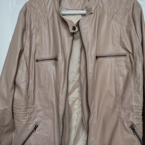 Beige Faux Leather Jacket - Picture 10 of 11